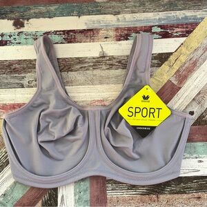 Wacoal Simone Sport Outside Underwire Bra NWT Grey Max Strength Adj Strap 36DD